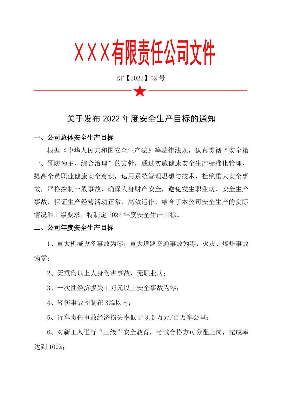 2.关于发布2022年度安全生产目标的通知1