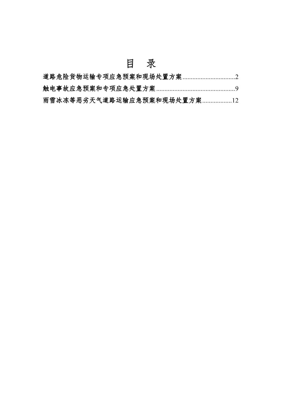 29.专项应急预案和现场处置方案（1.道路危险货物运输2.触电事故3.雨雪冰冻等恶劣天气道路运输）2