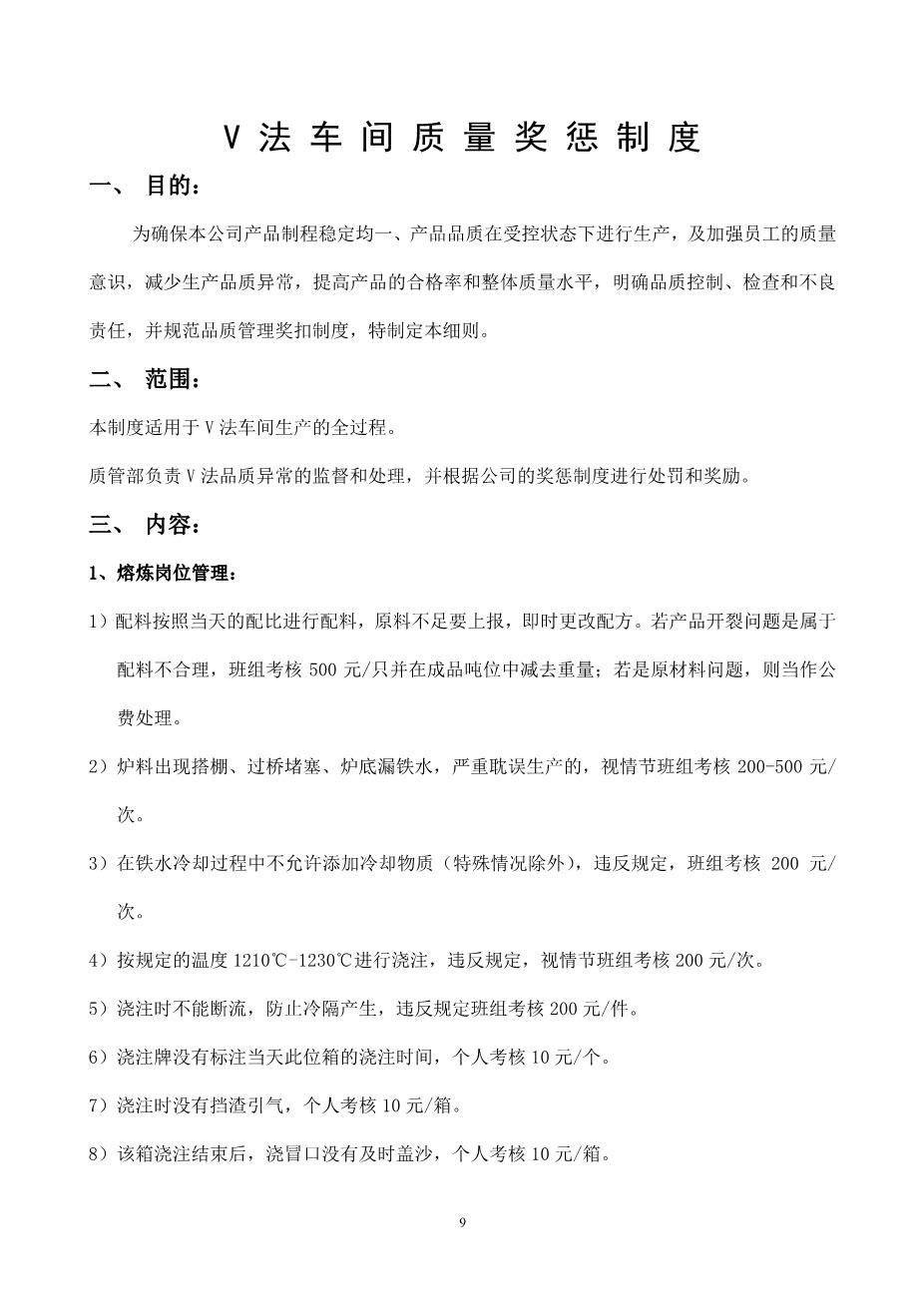 铸造车间管理和奖惩制度9