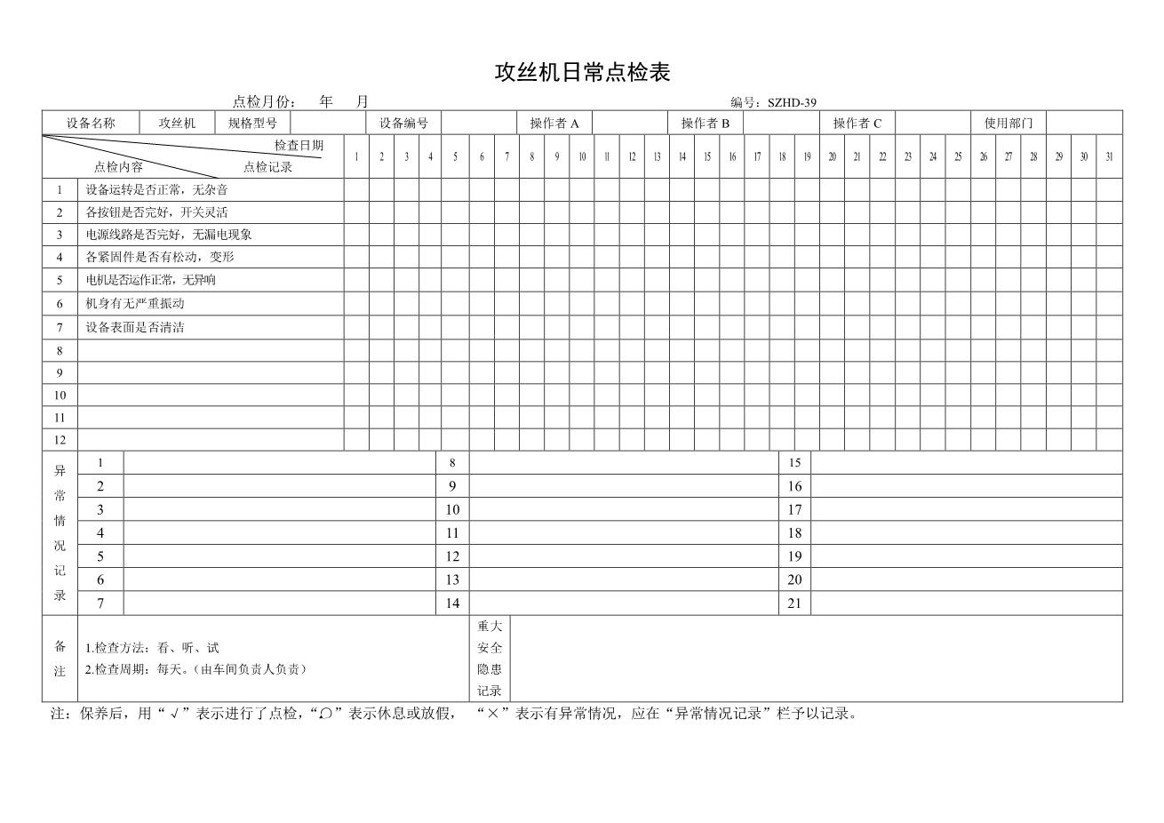 21.攻丝机日常点检表1