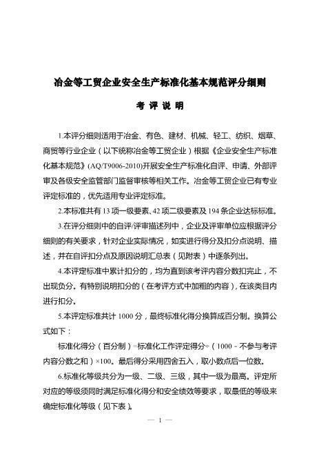 附件3、冶金等工贸企业安全生产标准化基本规范评分细则