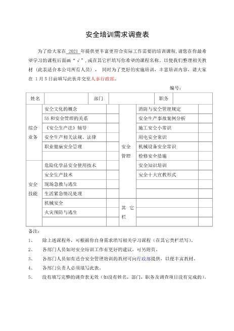 5-1.安全培训需求调查表