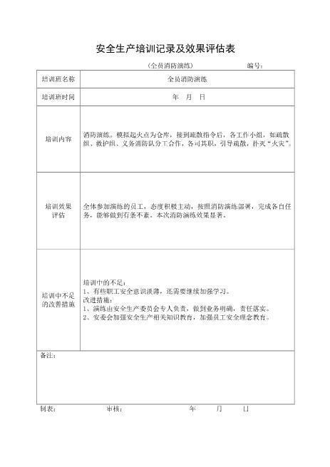5-13.安全培训记录效果评估表（全员消防演练）