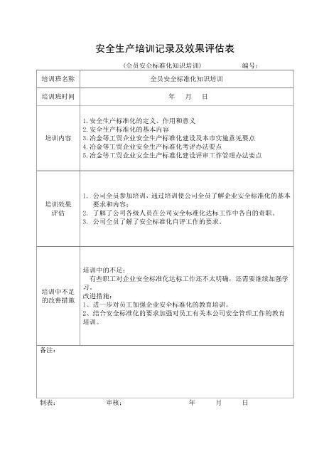5-6.安全培训记录效果评估表（安全标准化知识培训）