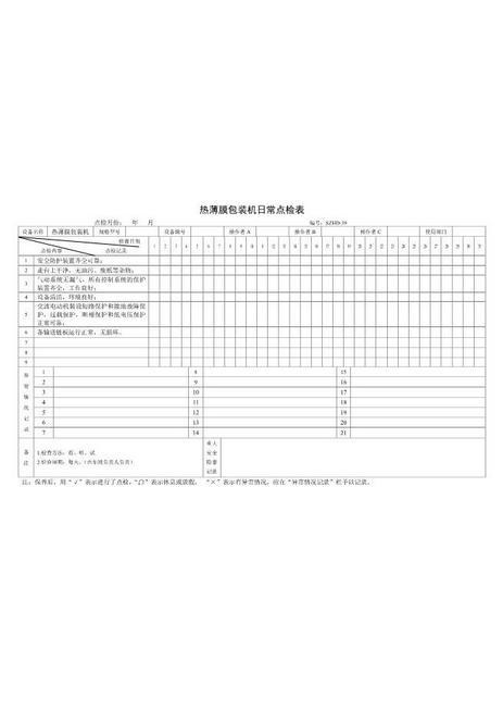 47.热薄膜包装机日常点检表