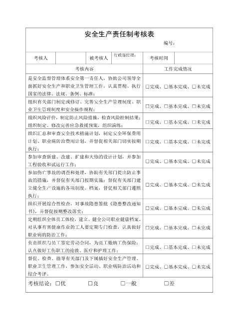 18.行政部经理安全生产责任制考核表
