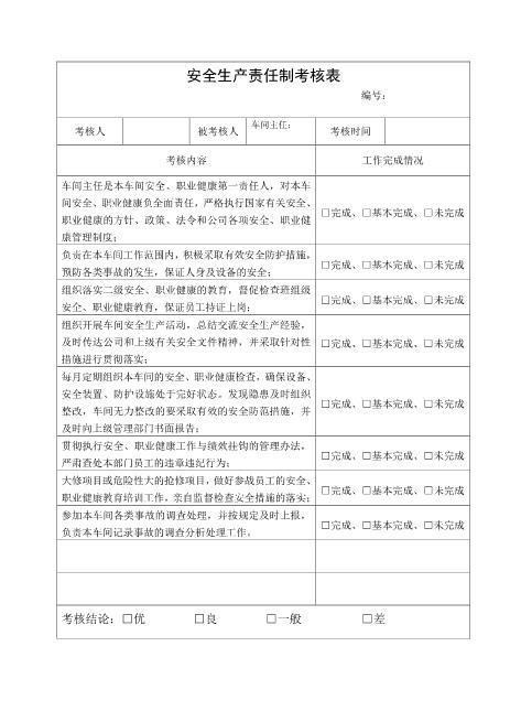 22.车间主任安全生产责任制考核表