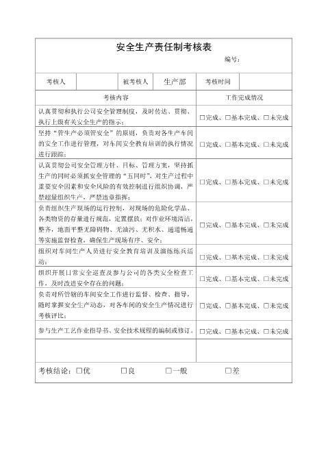 6.生产部安全生产责任制考核表