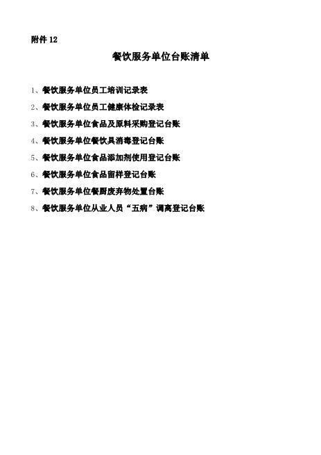 餐饮服务单位台账样本8项