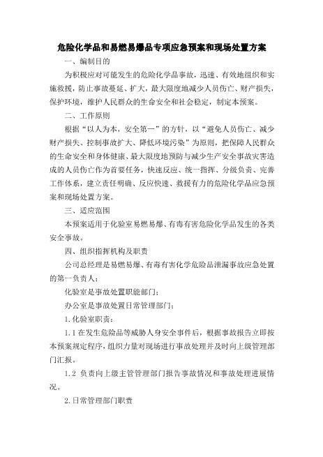 38危险化学品和易燃易爆品专项应急预案和现场处置方案