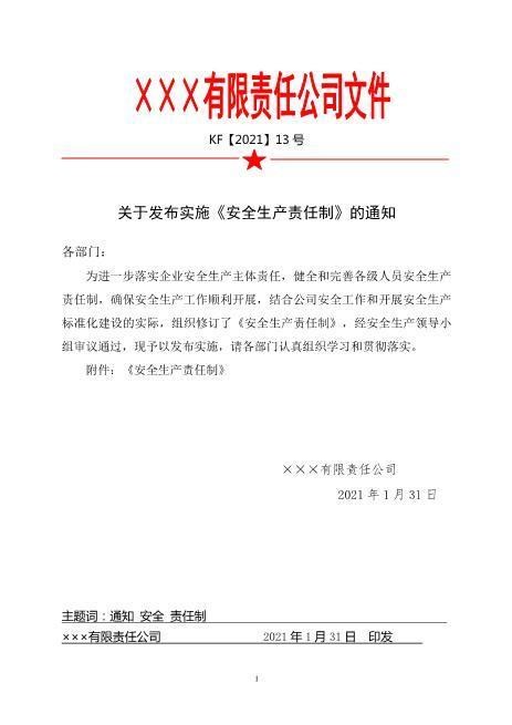 1.关于发布实施《安全生产责任制》的通知