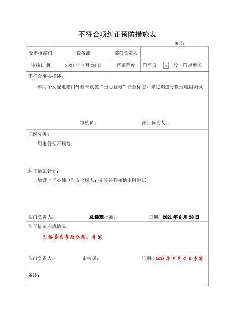 4.不符合项纠正预防措施表